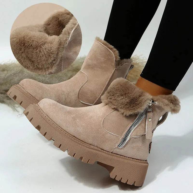 Thick Plush Snow Boots Women Faux Suede Non-slip Winter Shoes - EX-STOCK Canada