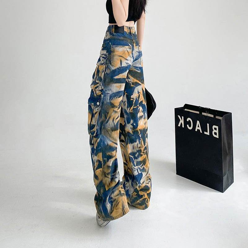 New Tie-dye Baggy CargoTrousers With Pockets Y2K Fashion High Waist Loose Wide Leg Pants Spring And Autumn - EX-STOCK Canada