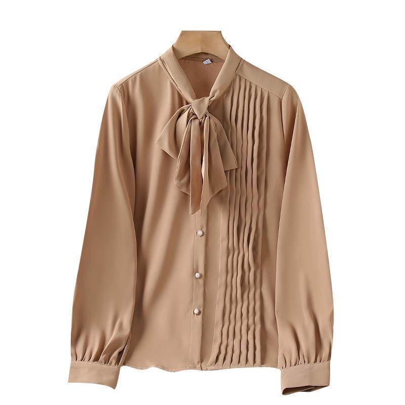 Women neck tie Chiffon Long Sleeve Shirt For work - EX-STOCK Canada