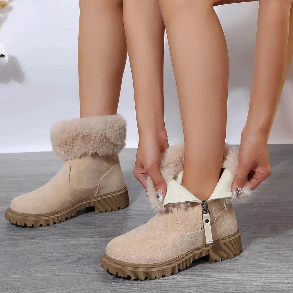 Warm Plush Boots Winter Fashion Side-Zipper Snow Boot For Women Outdoor Thickened Low-heeled Shoes - EX-STOCK Canada