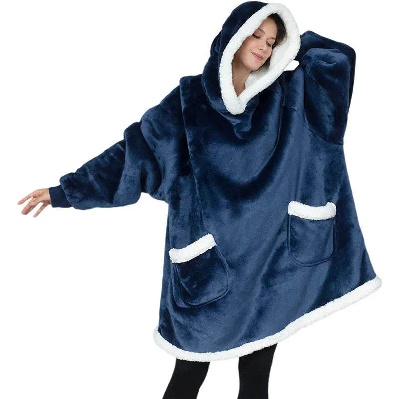 Fleece Oversized Hoodie Blanket Winter Warm Home Clothes Women Men Oversized Pullover With Pockets - EX-STOCK Canada