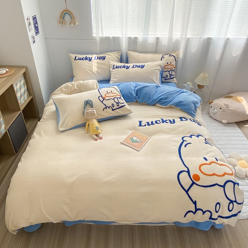 Thickened Warm Milk Fleece Bed Hat Baby Duvet Set Four-piece Set EX-STOCK Canada