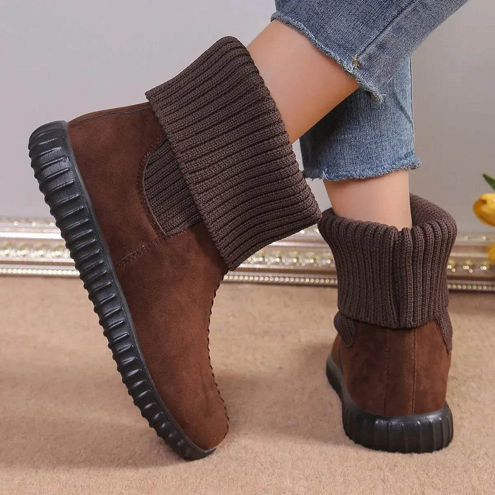 Flat Ankle Boots With Reversible Knitted Design Winter Fashion Comfortable Snow Boot For Women Shoes - EX-STOCK Canada