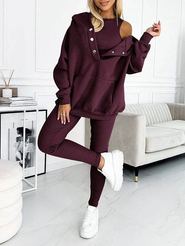 3pcs Women Hoodie Athleisure Outfit set sweatsuit set - EX-STOCK Canada