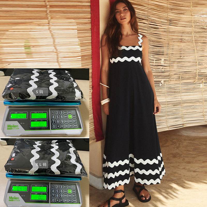 Flowers Print Wavy Pattern Suspender Long Dress For Women Fashion A-Line Beach Dresses Womens Clothing - EX-STOCK Canada