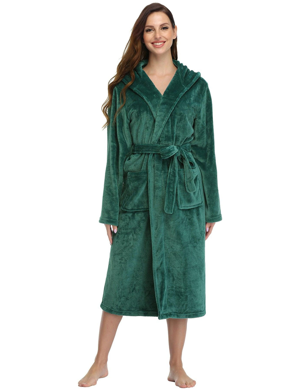 Peignoir long pour femmes RONGTAI en polaire douce, robe de nuit épaisse avec capuche et poches, vêtements de nuit moelleux pour hommesEX-STOCK Canada