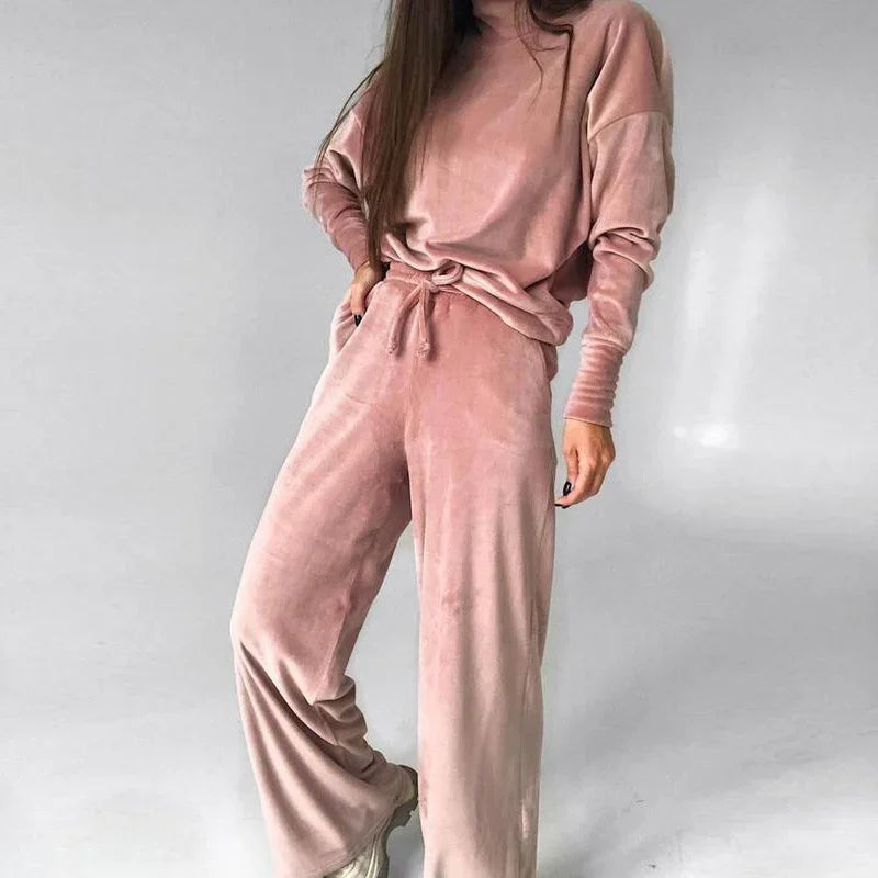 Silver Fox Velvet Turtleneck Long Sleeve Top Drawstring Trousers Suit EX-STOCK Canada
