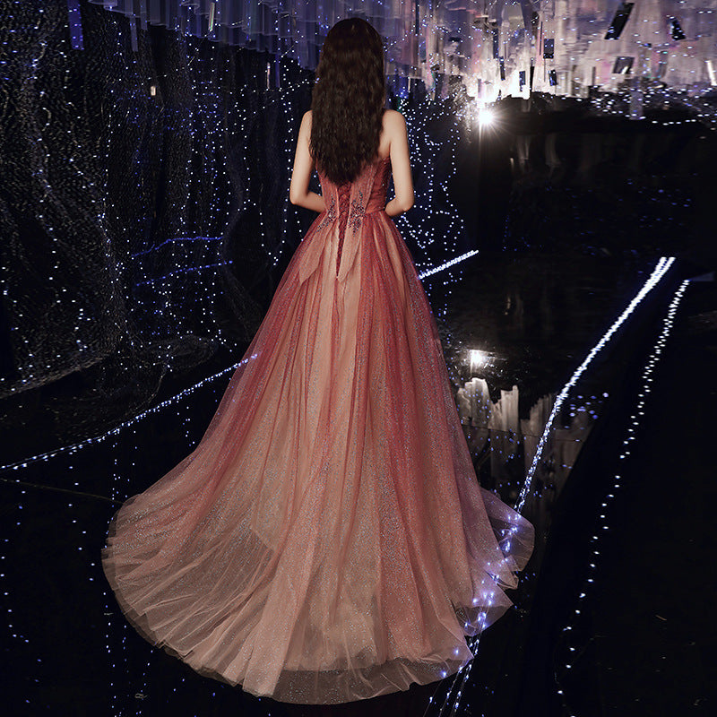 Evening Female Toast Dress Red Bridal Dinner Tube Top Long Dress Host Fairy Spirit EX-STOCK Canada
