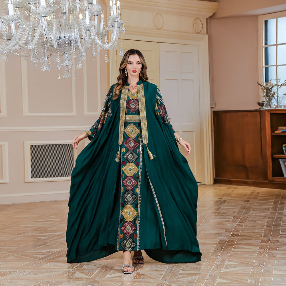 Robe Abaya brodée musulmane du Moyen-Orient Robe de soirée légère de luxe Ensemble de robe deux pièces - EX-STOCK Canada