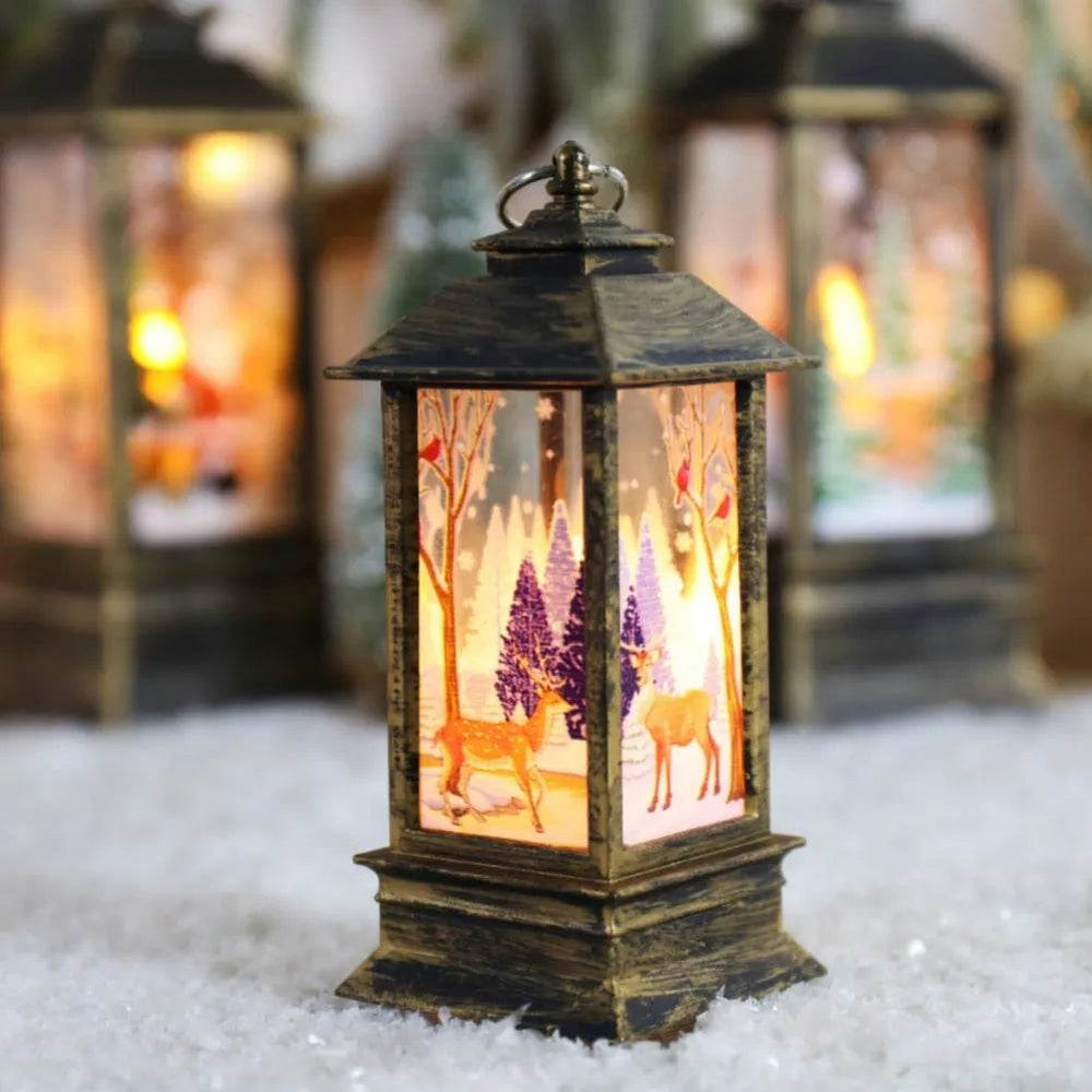 Christmas Candles Light Led Snow Deer Lantern Light Vintage Castle Santa Snowman Hanging Lantern Lamp New Year Party Decoration - EX-STOCK Canada