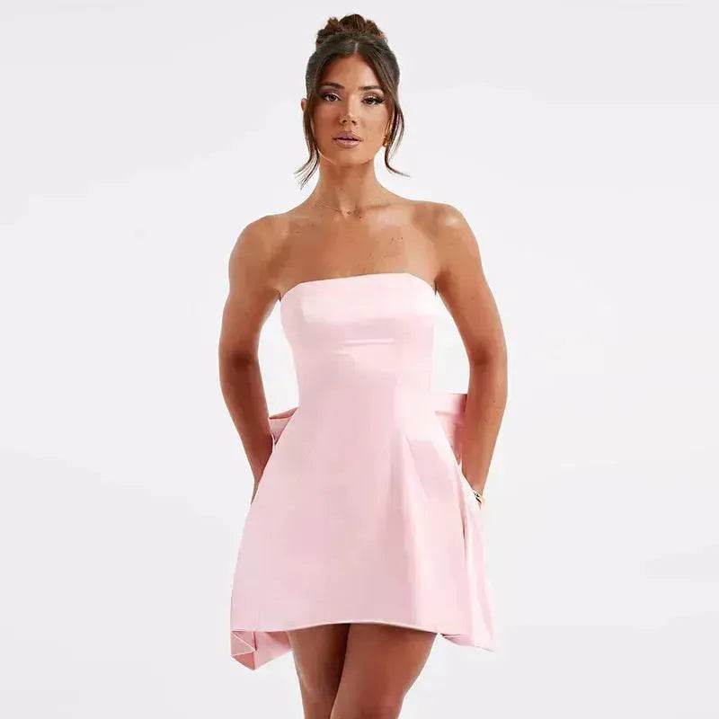Women's Mini Tube Dress With Big Bow Summer Fashion Tube Top Short Skater Dress. - EX-STOCK Canada
