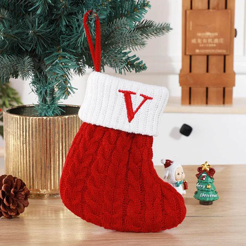 Cute Letters Christmas Stockings Decorative Creative Tree Pendant Wool Knitted Socks - EX-STOCK Canada