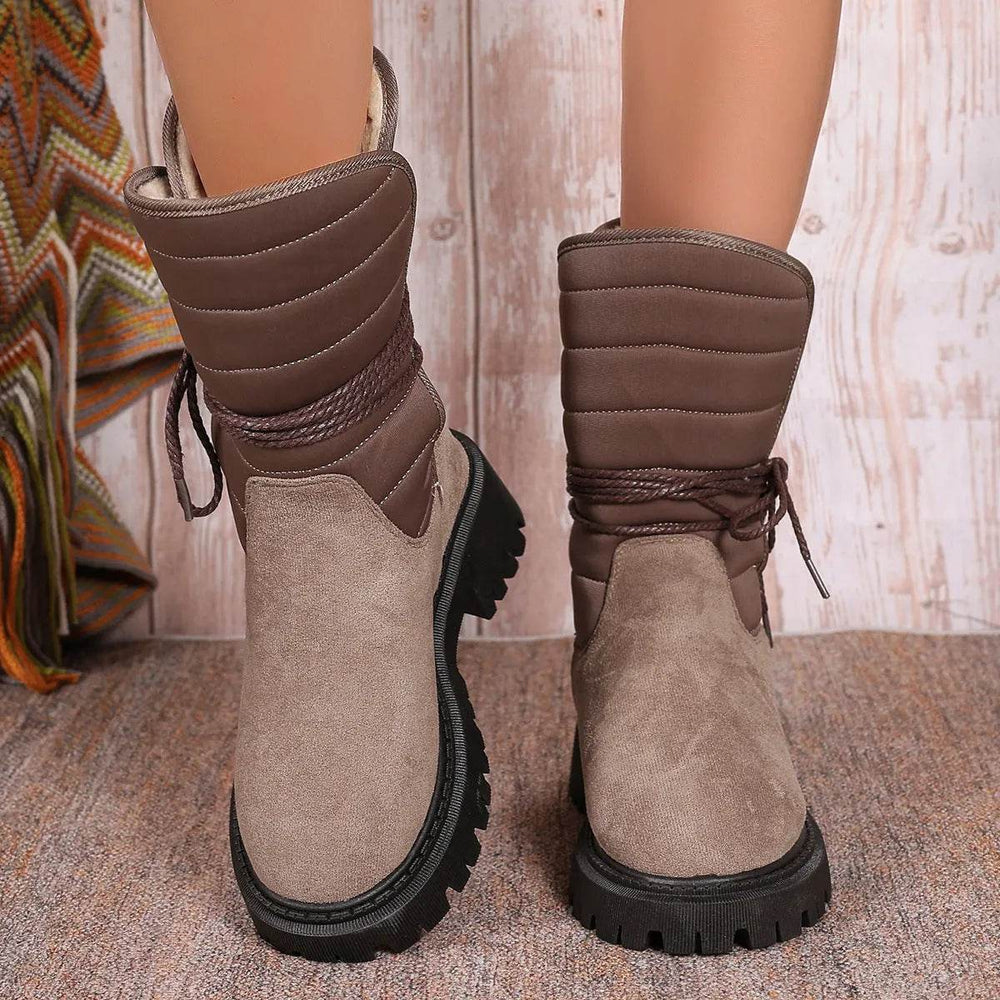 New Chunky Heel Mid-tube Snow Boots Winter Warm Fleece Boot With Lace-up Design Fashion Casual Shoes For Women - EX-STOCK Canada