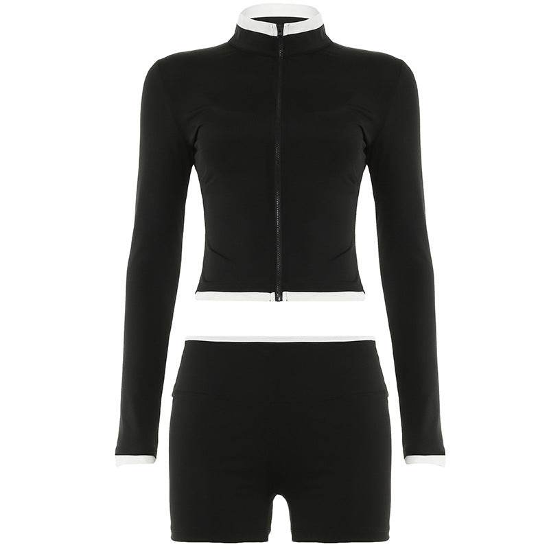 American 3pcs Fashion Workout Clothes set Zipper Long Sleeve Cardigan+ Vest+ short pant - EX-STOCK Canada