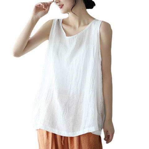 Casual Cotton And Linen Art Solid Color Loose-fitting Versatile summer blouse Top For Women - EX-STOCK Canada