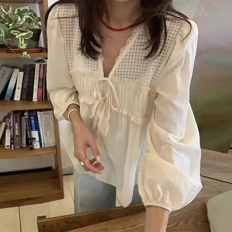 Casual Spring Summer New Retro Elegant V-neck Linen everyday blouse top - EX-STOCK CANADA