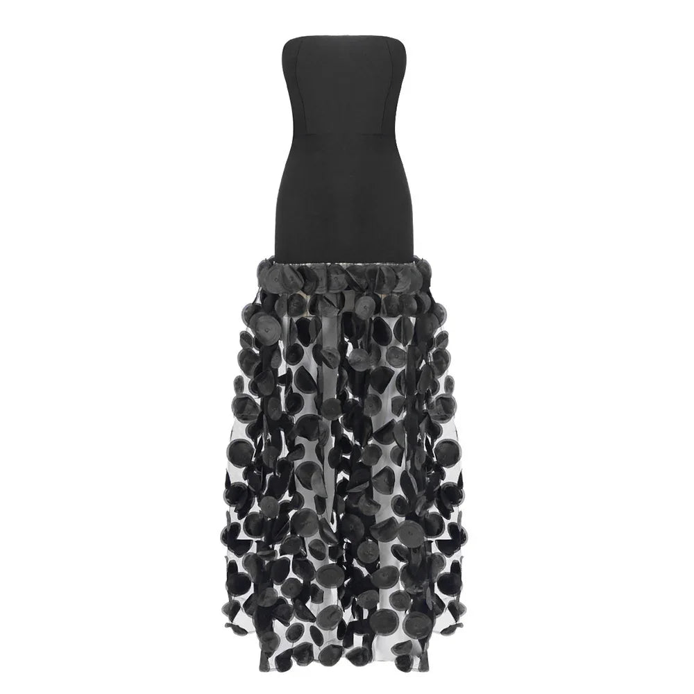 Black And White Tube Top Three-dimensional Flower Pettiskirt Dinner Dress EX-STOCK Canada