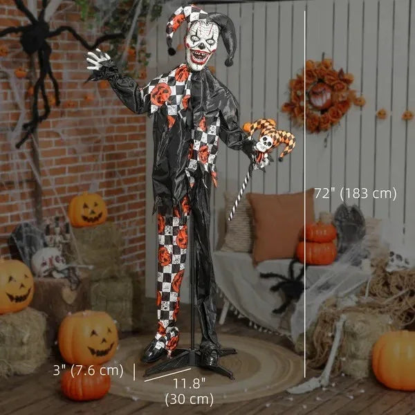 Life Size Halloween Animated Clown With Red Light Up Eyes, Sound Activated Scary Halloween Decorations, Battery Operated EX-STOCK Canada