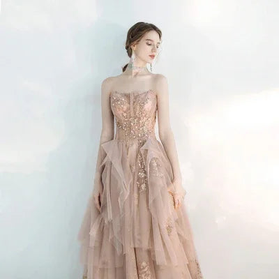Toast Dress Female Wedding Bridesmaids Breast Wipe Long Skirt Dinner Annual Meeting Host EX-STOCK Canada
