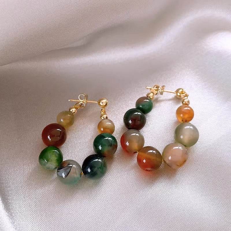 Peacock Agate Jade Beaded Earrings - EX-STOCK Canada