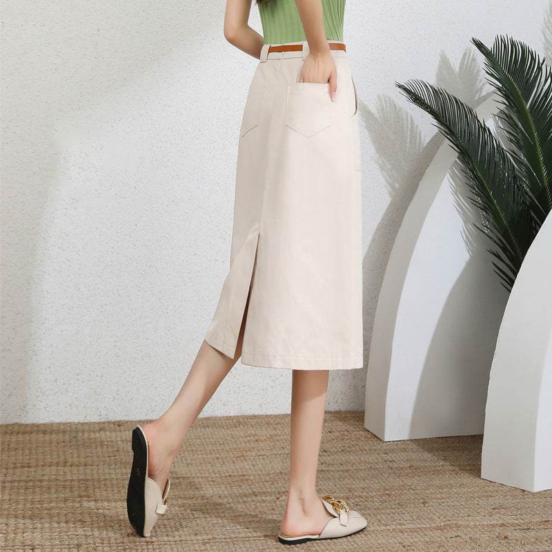 A- Line Temperament Women's Professional Formal Office Work Back Slit Midi business Skirt - EX-STOCK Canada