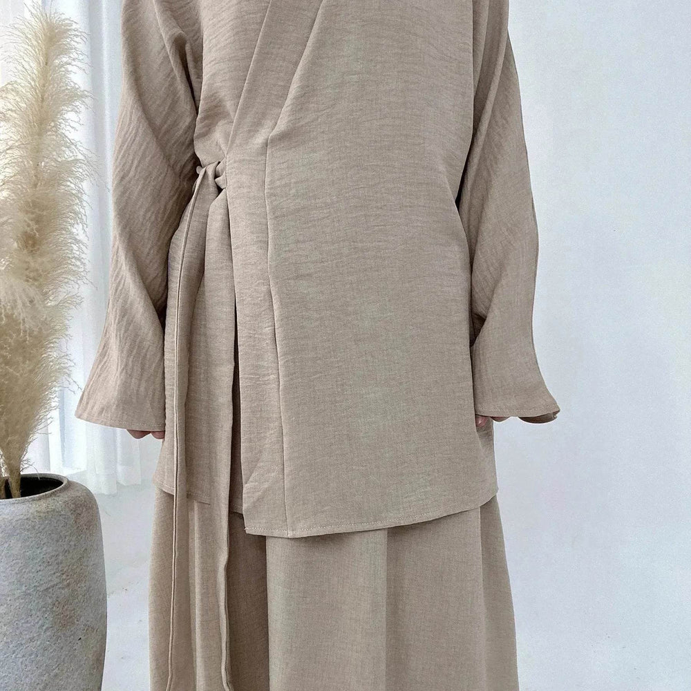 Plain Color Casual Lace Up Middle East Dubai Top And Skirt Suit Eid Abaya Jilbab Hijab Abaya for ArabWomen - EX-STOCK Canada