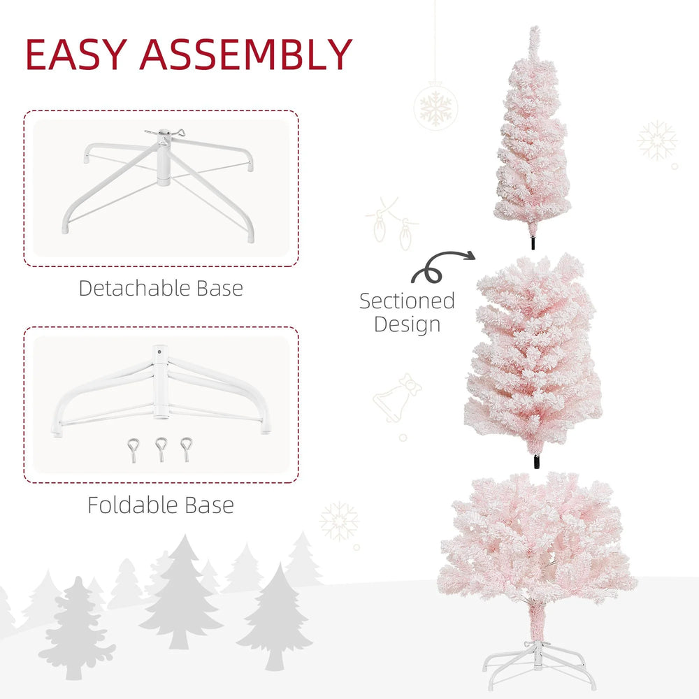 6ft Flocked Christmas Tree, Pencil Christmas Tree With Realistic Branch Tips, Folding Metal Stand EX-STOCK Canada