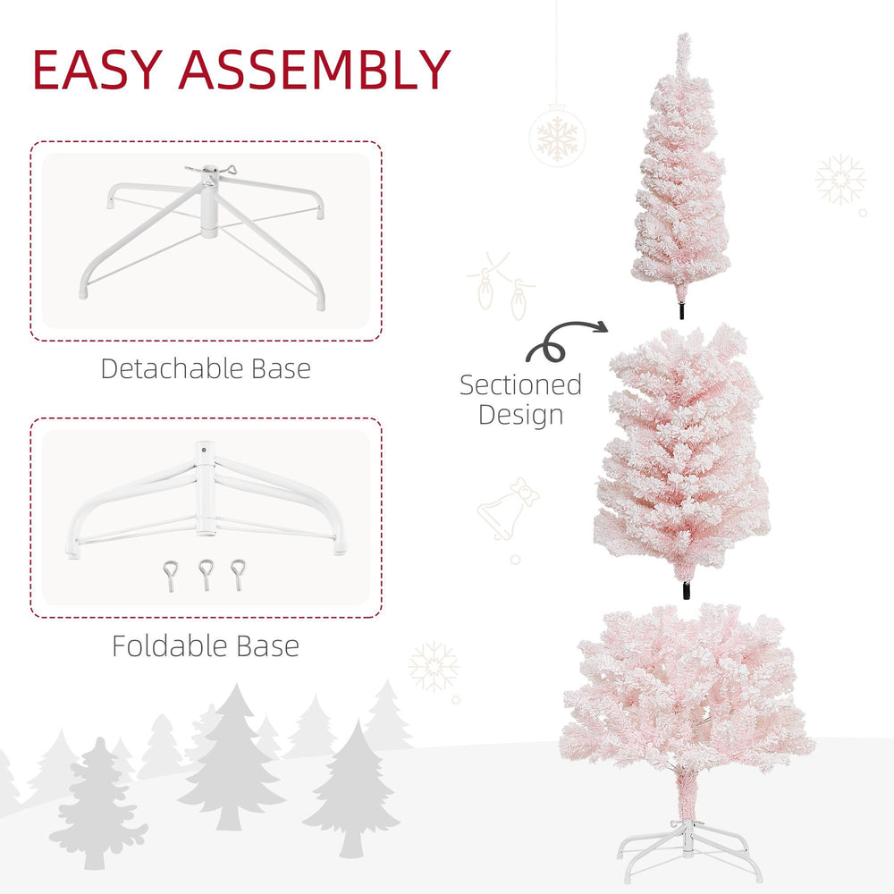 6ft Flocked Christmas Tree, Pencil Christmas Tree With Realistic Branch Tips, Folding Metal Stand EX-STOCK Canada