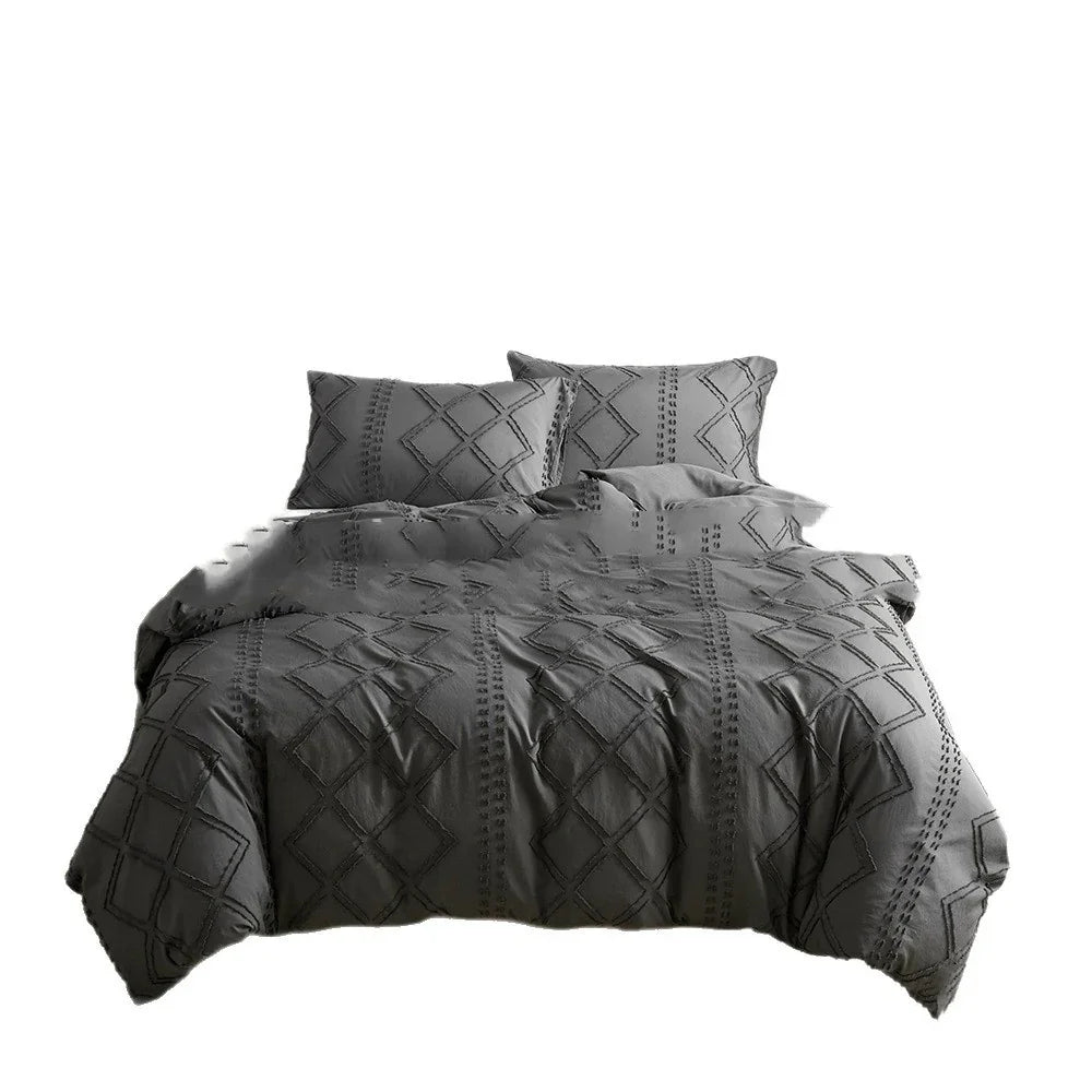 Bettbezug und Kissenbezug mit geometrischem Schnittblumen-Design in einfacher, reiner FarbeEX-STOCK Canada