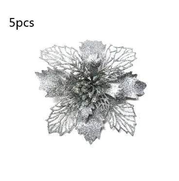 Glitter Artifical Christmas Flowers Christmas Tree Decorations For Home Fake Flowers Xmas Ornaments New Year Decor - EX-STOCK Canada