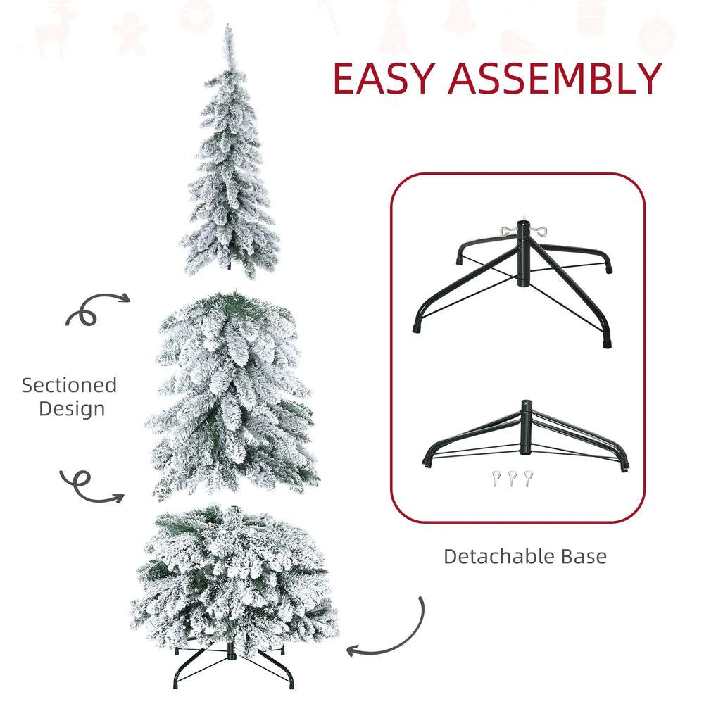 6' Artificial Slim Flocked Christmas Trees, With Snow Frosted Branches, Downswept Shape, Steel Base EX-STOCK Canada