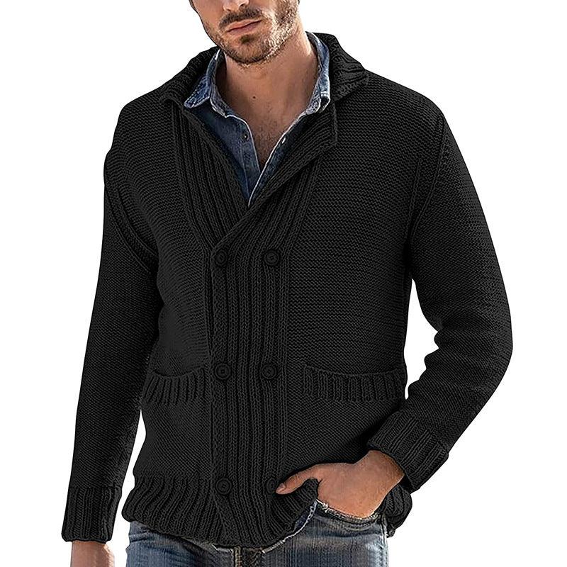 Veste en tricot pour homme à manches longues avec col à revers et couleur unieEX-STOCK Canada