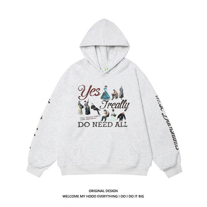 American Retro Washed Distressed Cartoon Letter Print Pullover Hoodie Sweatshirt - EX-STOCK Canada
