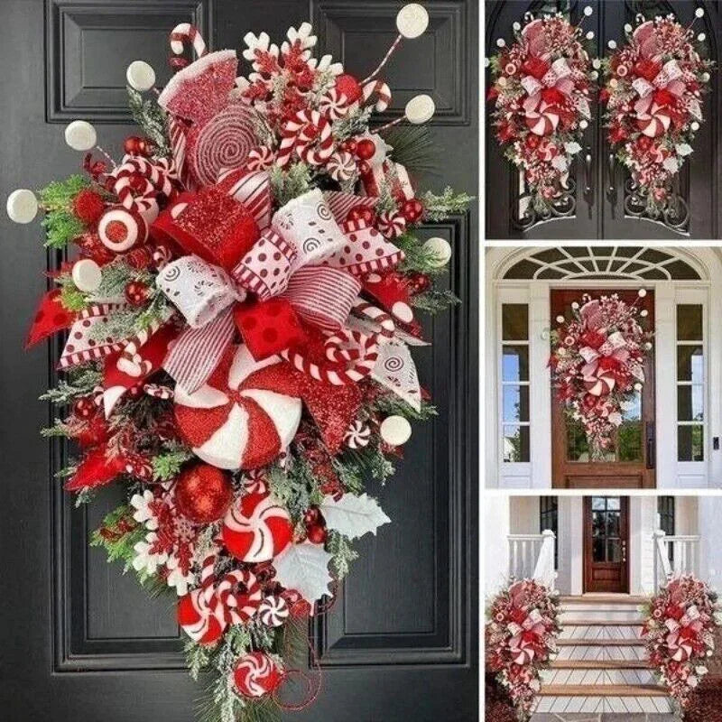 Christmas Wreath Candy Upside Down Tree Garland Artificial Xmas Ornament Hpme Porch Window Door Wall Hanging Decoration EX-STOCK Canada