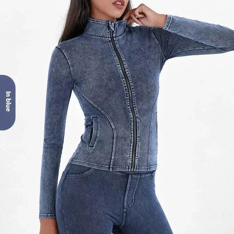Fashion Slim fit Zipper High neck Denim Jacket for women - EX-STOCK Canada