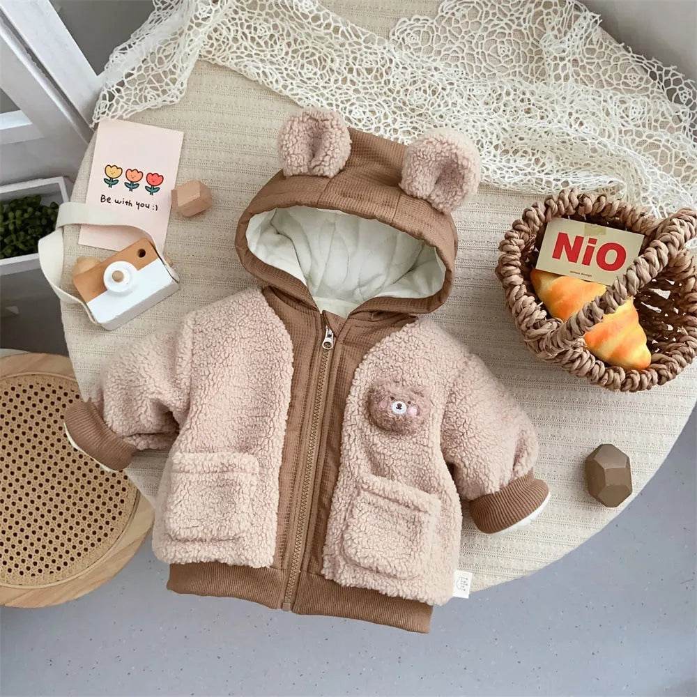 Children's Winter Jacket Korean-style Cute Bear Plus Velvet Cotton-padded Coat - EX-STOCK Canada