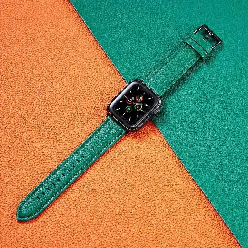 Suitable For Iwatch SE Strap Lychee Pattern Oil Wax Leather Strap New Silicone Leather Strap - EX-STOCK Canada