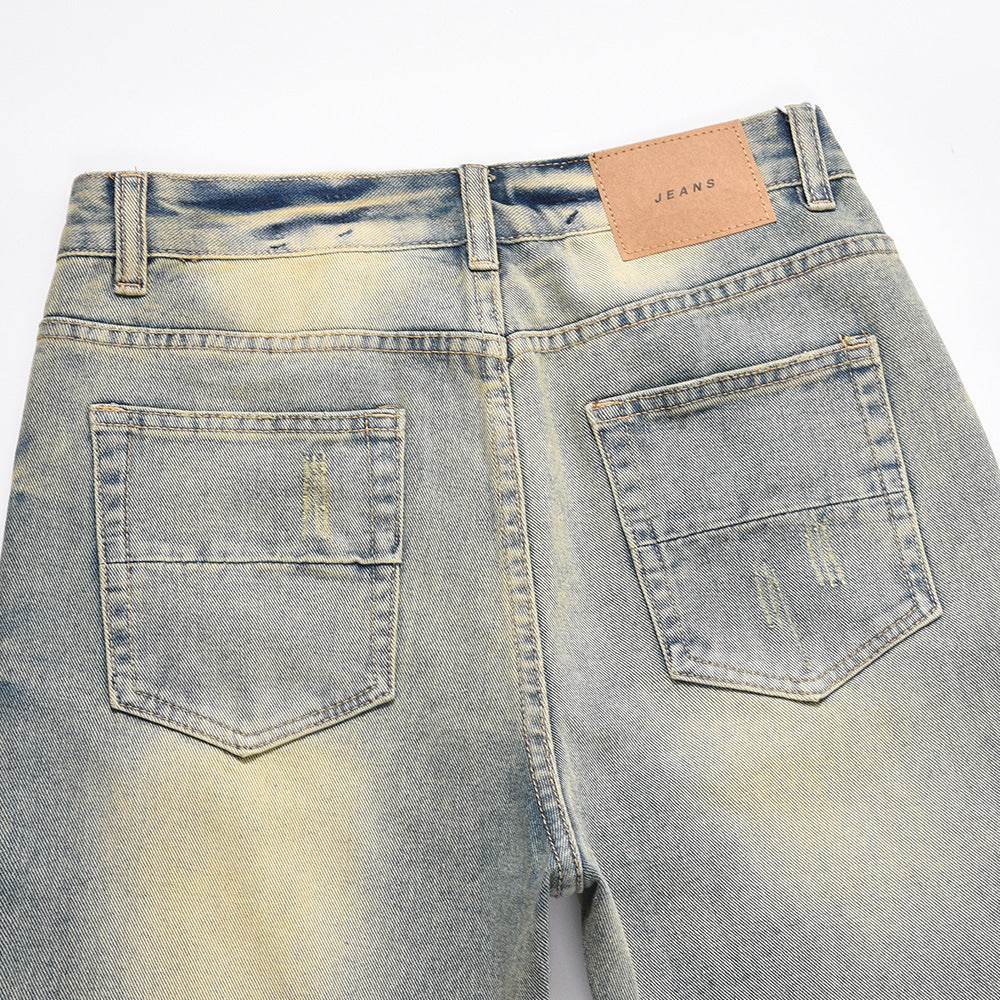 Distressed Scratches Denim Straight-leg Pants Men Jeans - EX-STOCK Canada