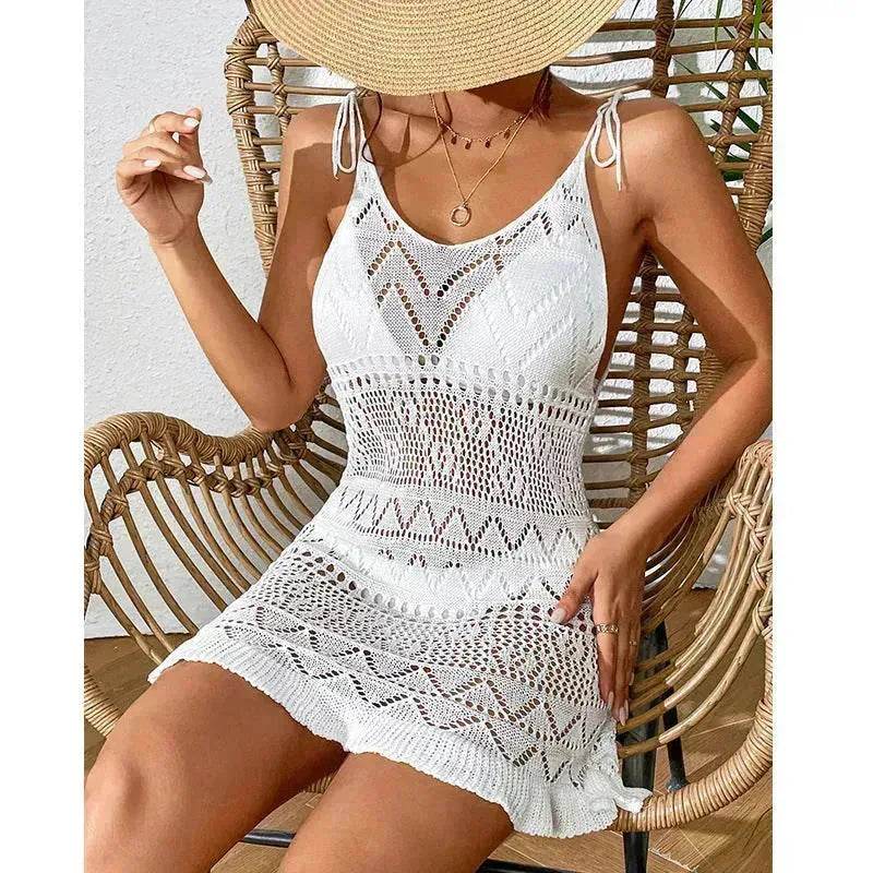 Women's Fashion Suspenders Deep V Knitted Beach Skirt Dress for Chic Ladies - EX-STOCK Canada