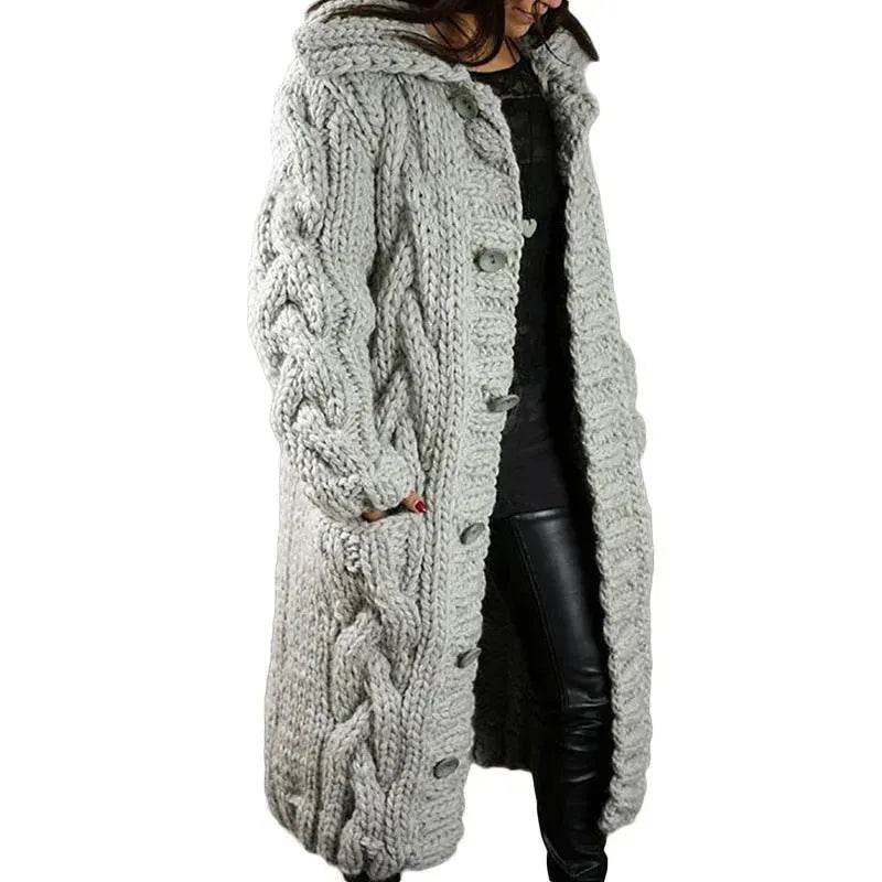 Chunky Long Knitted Hoodie winter Long Cardigan sweater Jacket women - EX-STOCK Canada