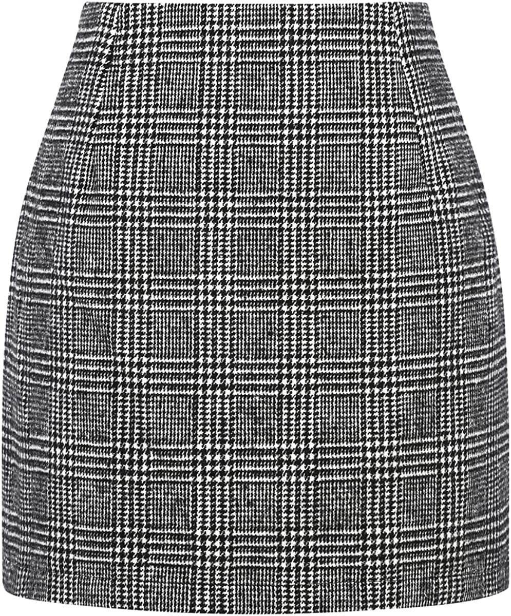 Women's High Waist Plaid Tight Pencil Wool Mini Skirt - EX-STOCK Canada