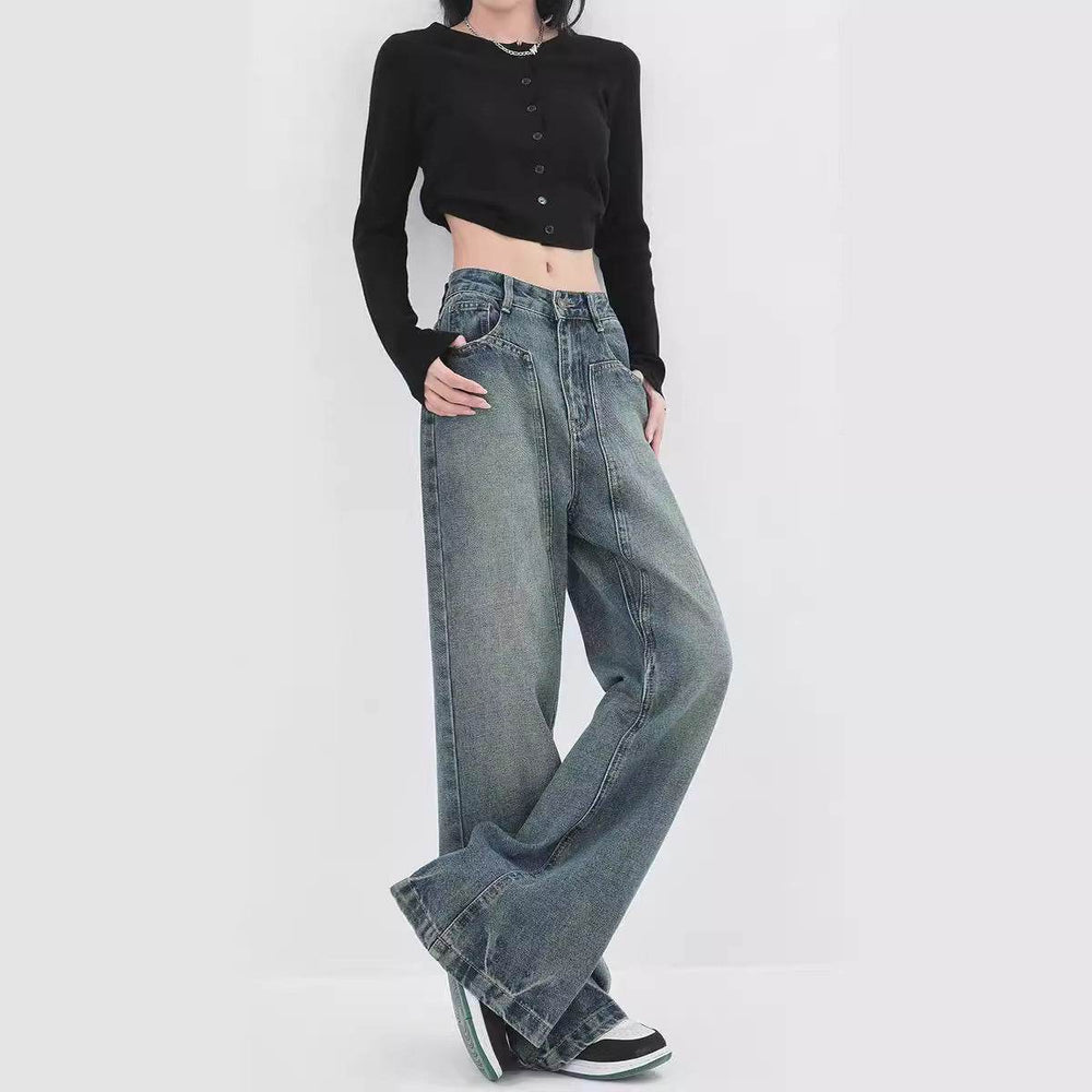 Retro Design Wide Leg Pants High Waisted Boyfriend Jeans - EX-STOCK Canada