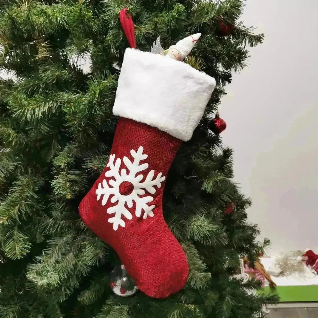 Christmas Stockings Gift Bag Red Hemp Elk Embroidery Christmas Stockings Gift Pendant - EX-STOCK CANADA