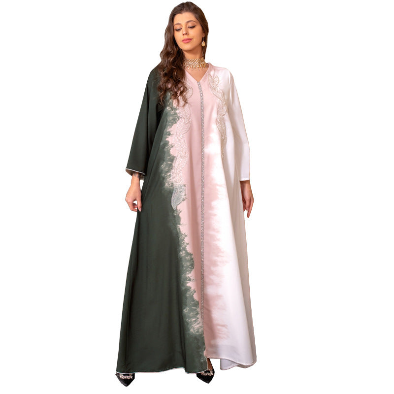 Robe musulmane brodée de perles tie-dye avec strass - EX-STOCK Canada