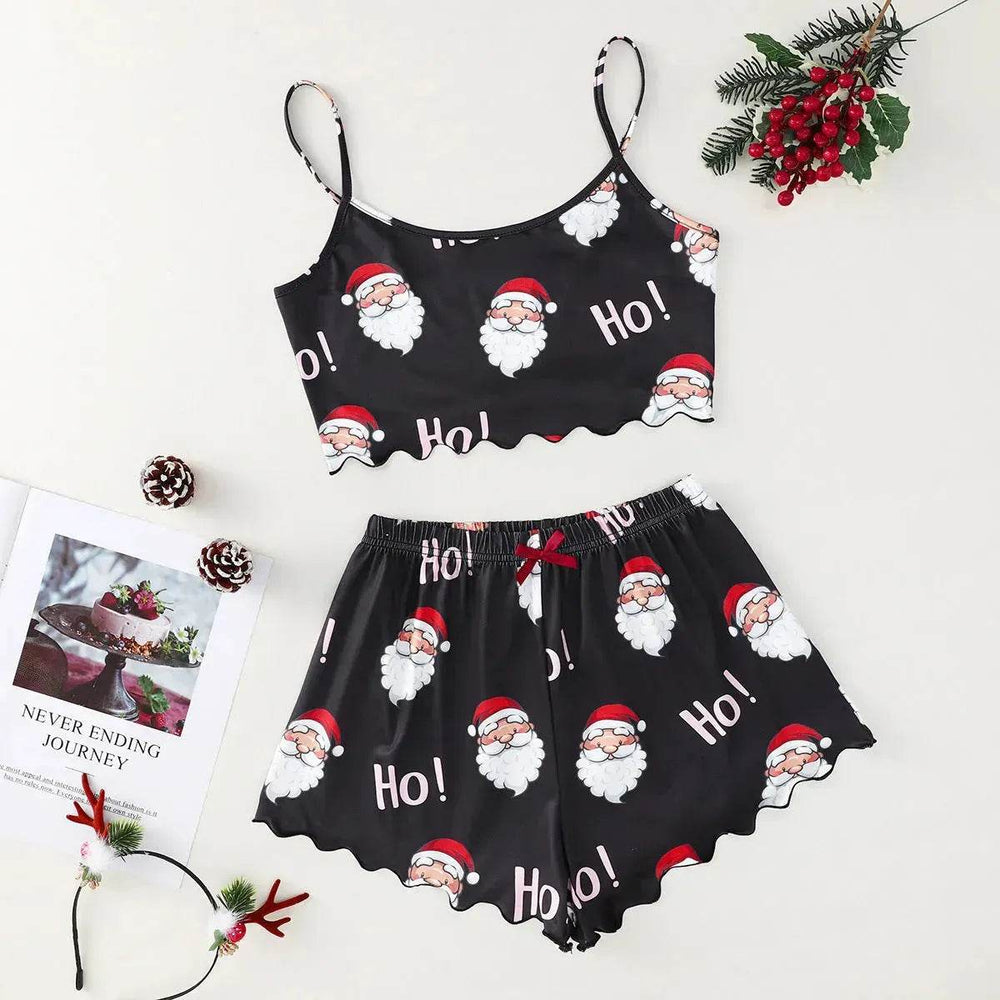 Christmas European And American Thin Pajamas Women's Sleeveless Shorts Milk Silk Simple Casual Two-piece Suit Homewear - EX-STOCK Canada