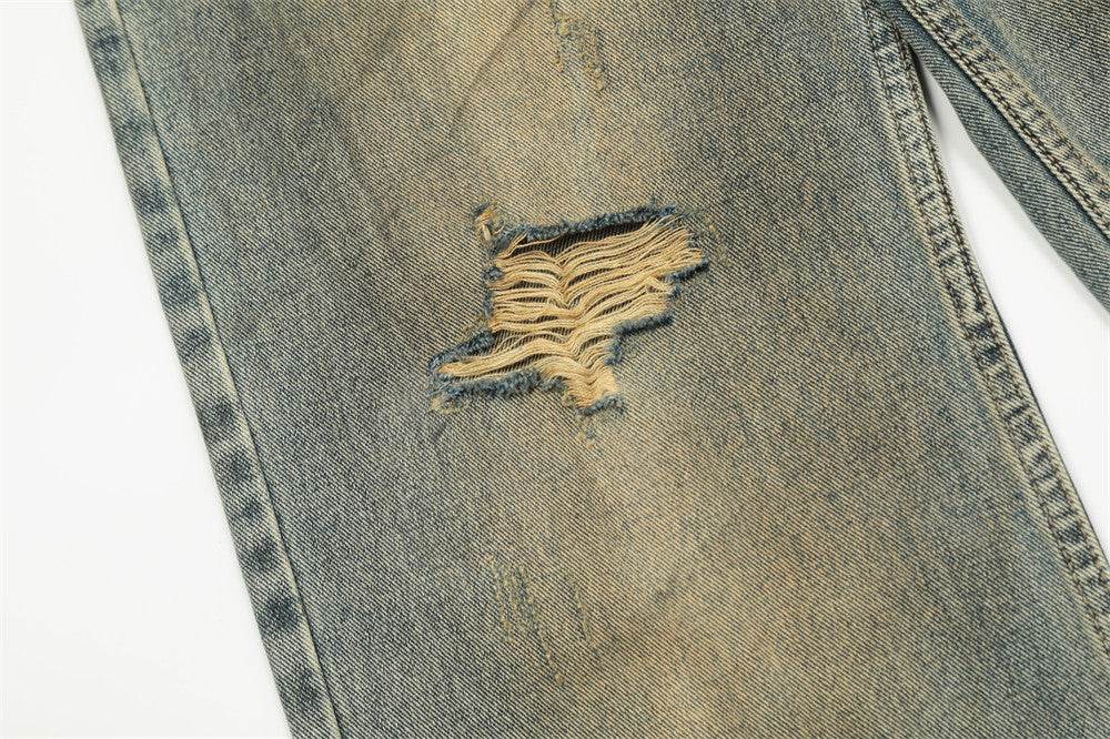 Hole Denim Men Trousers Heavy Industry Washing Jeans - EX-STOCK Canada