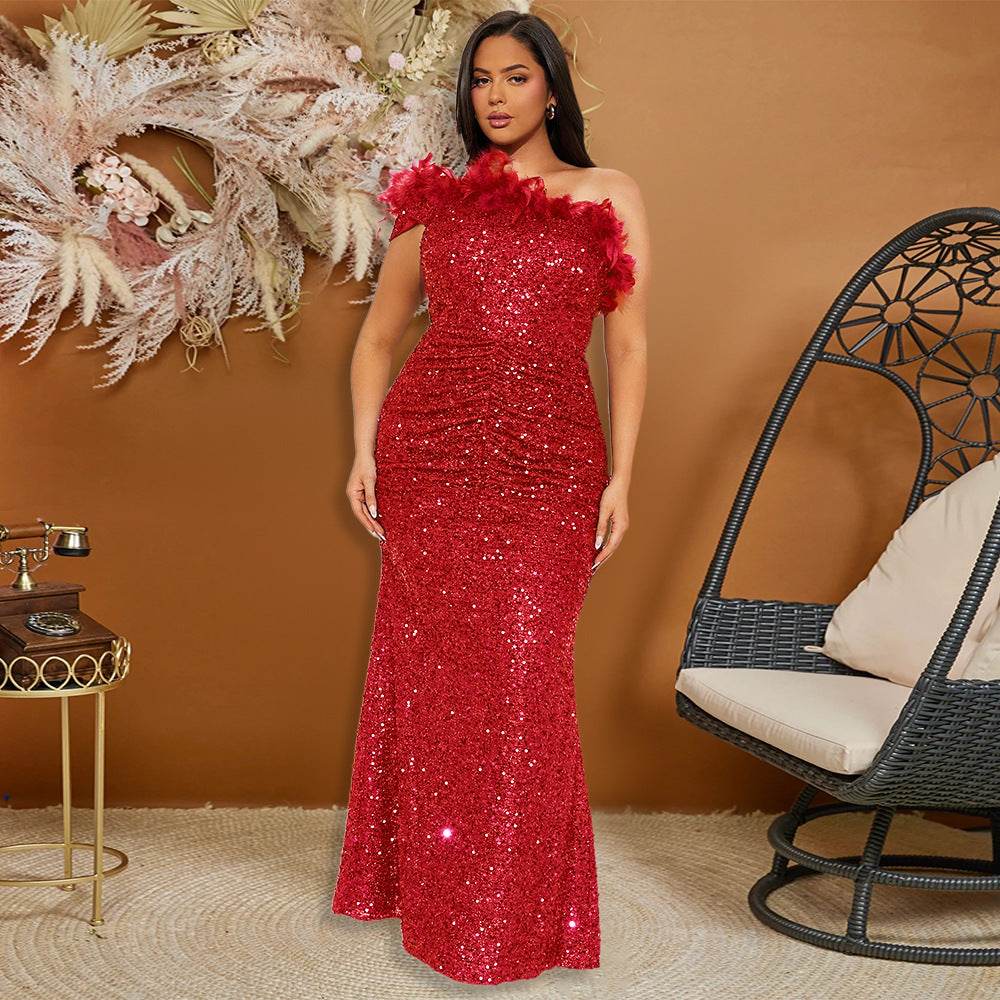 Luxury formal dress Feather Stitching Sequin Evening Dress Long dress - EX-STOCK Canada