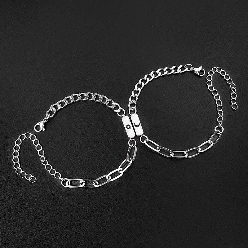 Simple Stainless Steel Sun Moon Love Couple Bracelet - EX-STOCK Canada