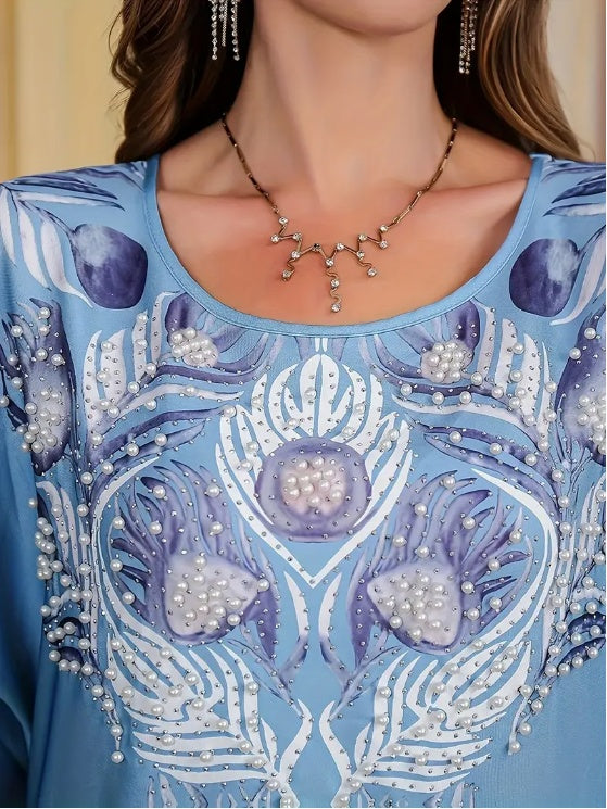 Robe Abaya à Manches Longues avec Imprimé Floral Élégant - EX-STOCK Canada