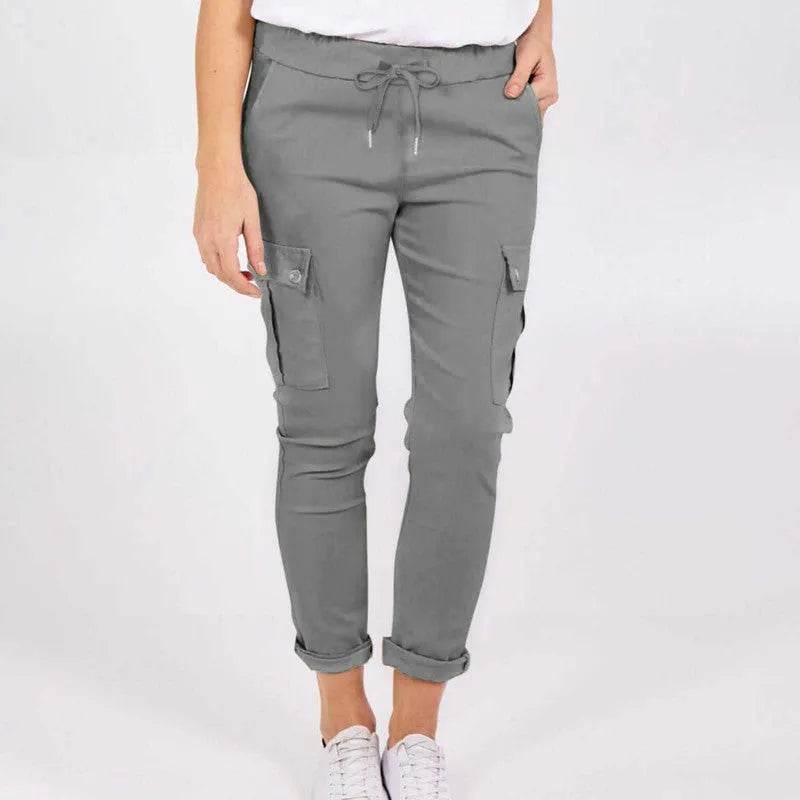 Casual Cargo Pants With Pockets Solid Color Drawstring Waist Pencil Trousers For Women - EX-STOCK Canada